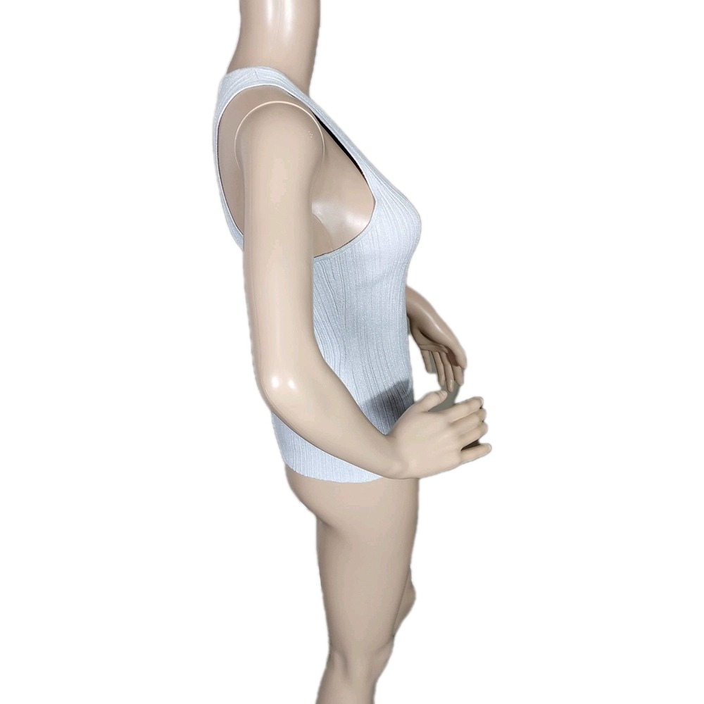 Madewell Tank Silver‎ Womans Small Signature Shimmer Knit Cutaway Sweater Ribbed - Picture 3 of 13